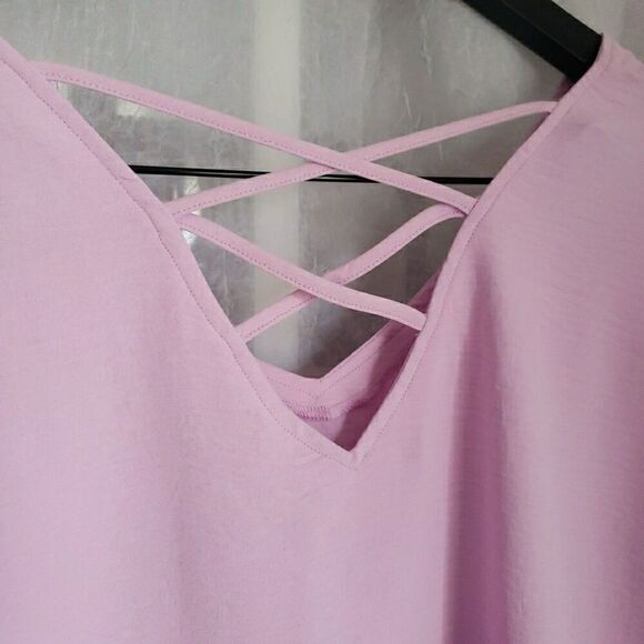 NWT Cato Women's Size 22/24W Pink Short Sleeve Blouse Top Criss Cross Back - Picture 7 of 12